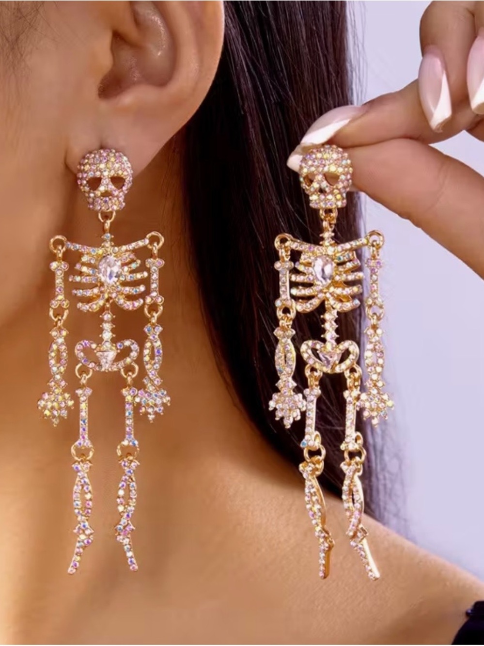 NWT Gold-Tone Crystal Skeleton Drop Earrings, Halloween Earrings